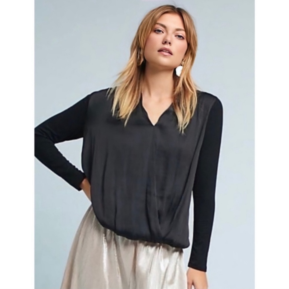 Anthropologie Dolan black v neck long sleeve blouson top